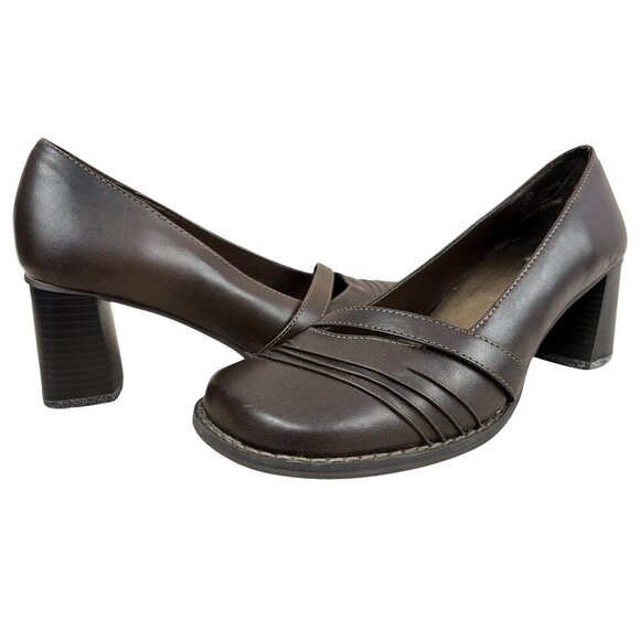 Vtg Y2k Square Toe Shoes 725 Originals Sz 8 Brown 90s Leather Chunky Block Heel - Picture 1 of 8